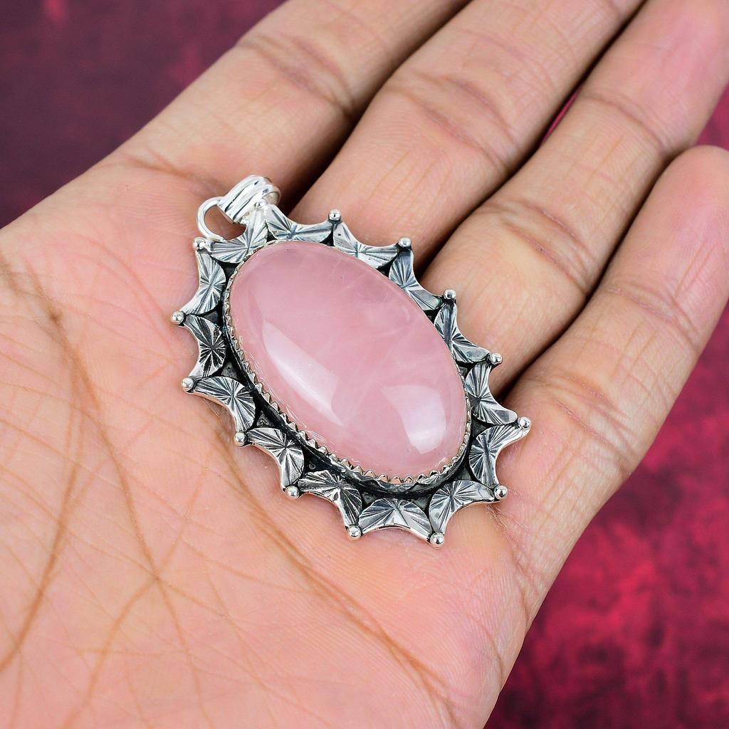 Rose Quartz Jewelry, 925 Solid Sterling Silver Pendant Handmade Gemstone Jewelry, Gifts For Wife Brand New Pendant