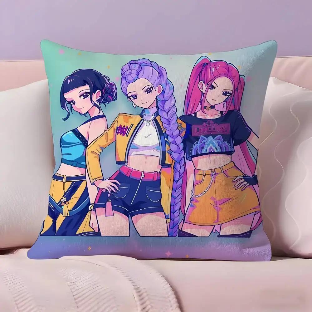 KPop Demon Hunters Cartoon Pillow Cover, Hot Anime Printed Cushion Case, Square Decorative Pillow for Bedroom Sofa Decor