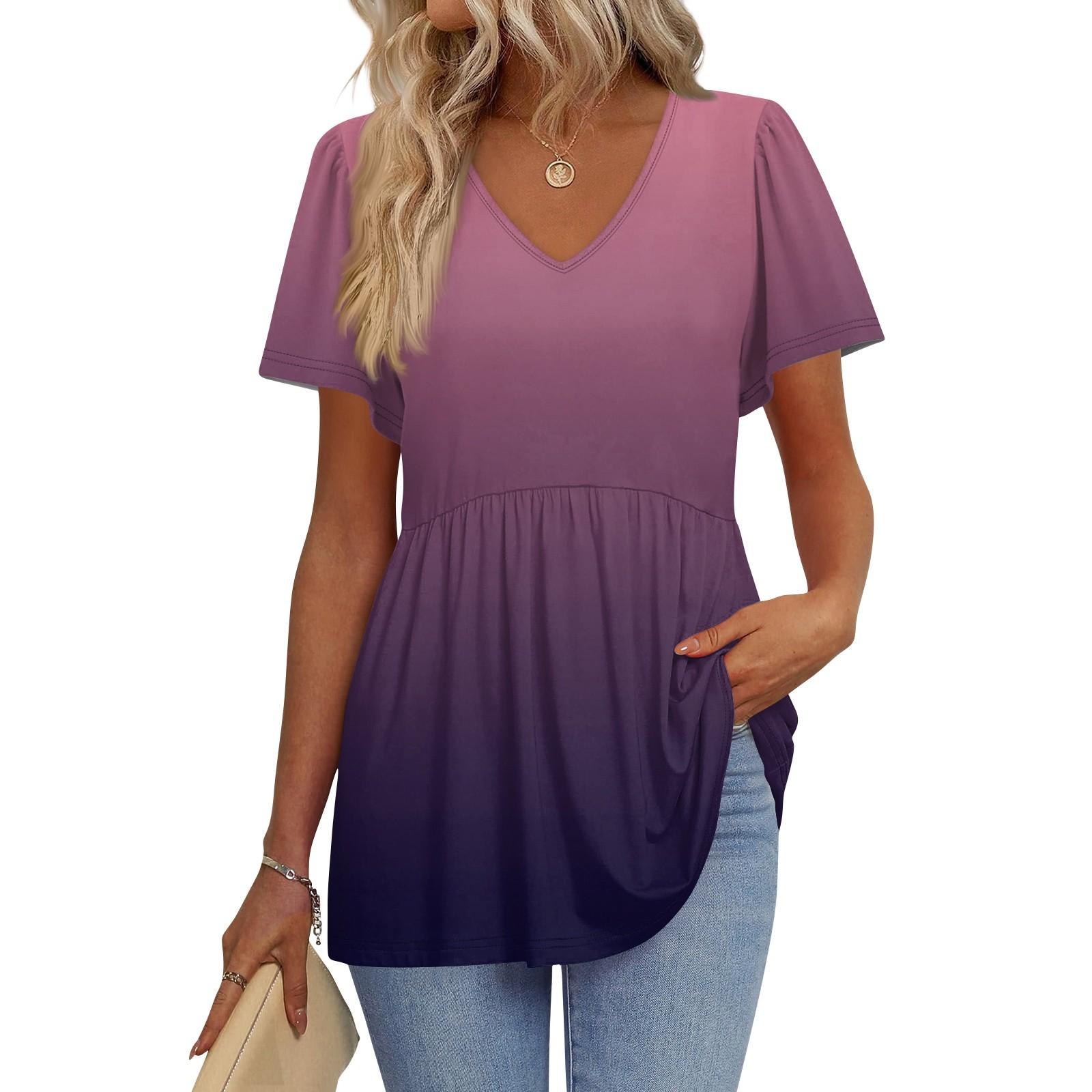 

Женские рубашки с коротким рукавом и оборками, повседневные наряды, модная футболка, топ XXL фиолетовый