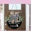 Placa de Porta de Madeira Estilo Americano Rústico Com Laço Xadrez Para Decoração de Casa Cães e Gatos