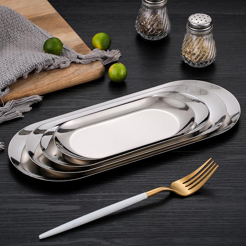 Gold Stainless Steel Oval Tray for Jewelry, Desserts, Barbecue, and Towels