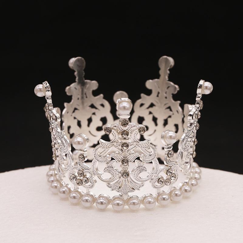 Korean Style Children's Crown Headband, Cake Baking Decoration, Round Crown Headband, Bridal Accessories, Rhinestone Crown Jewelry