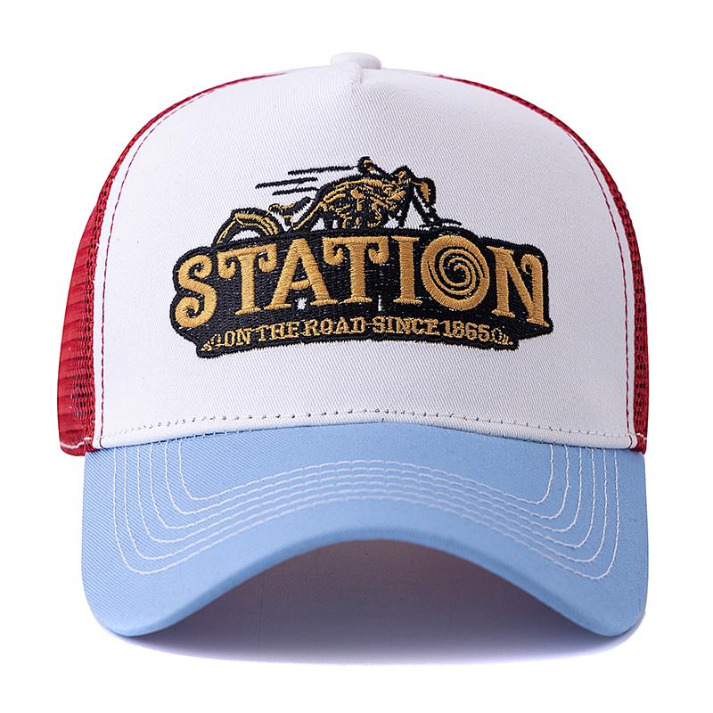 Unisex Mesh Trucker Klobouk Letní prodyšná čepice Vyšívací vzor dopisů Streetwear Baseballová čepice