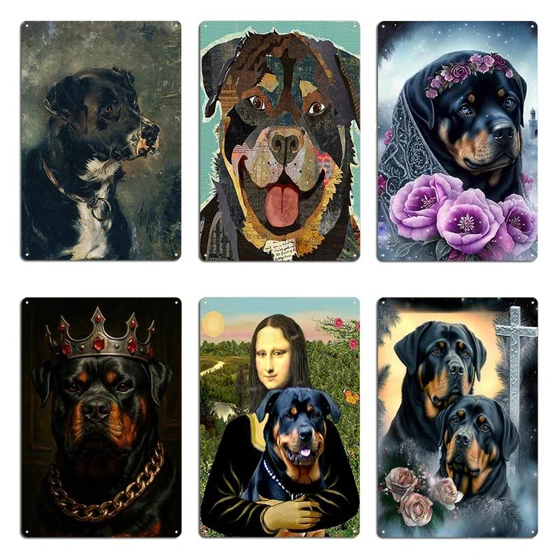 Rottweiler Rottie Dog Portrait Colorful Collage Art Metal Plaque Garage Club Wall Wall Plaque Printed Wall Mural Tin Sign Poster