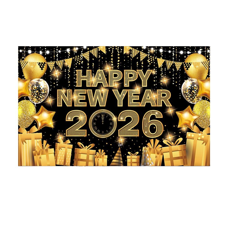 Black Gold 2026 New Year Backdrops Colorful Balloon Photo Background Party Background  Photo Studio