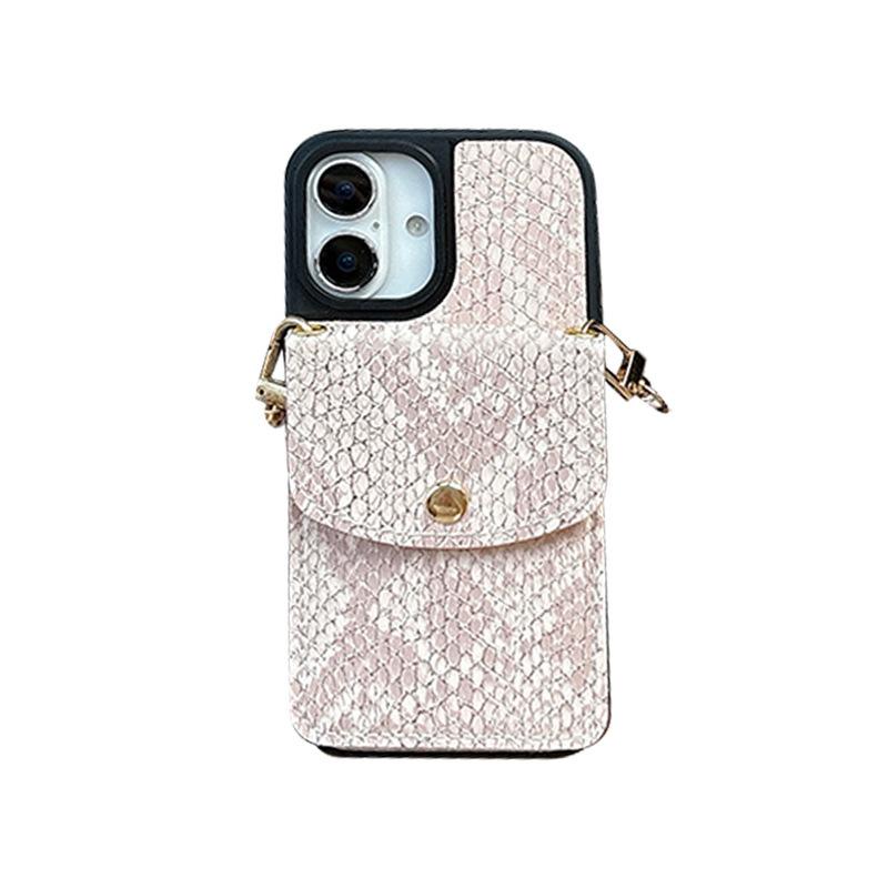 Button Snakeskin Wallet Crossbody Cord Phone Case for IPhone17promax Strap for Apple 16 Card Holder 15