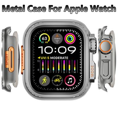 Metallabdeckung für Apple Watch 45 mm, Gehäuse, Metallschale für IWatch Serie 9 8 7 6 5 4 3 SE, Metall-Stoßfängerrahmenschutz, 44 mm