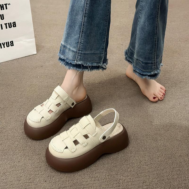 

Popular two-wear woven bag head platform sandals women s new 2025 summer white casual versatile Luo 35