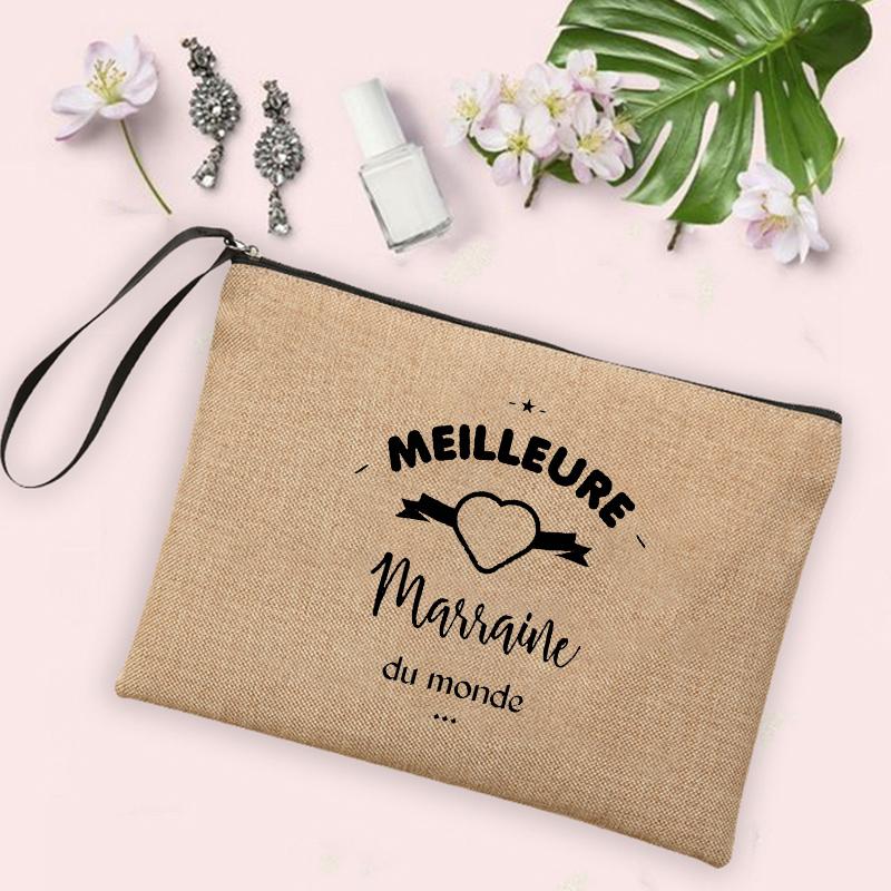 Best Godmother In World Print Cosmetic Bag Women Neceser Makeup Bag Linen Zipper Pouch Travel Toiletry Organizer Godmother Gifts