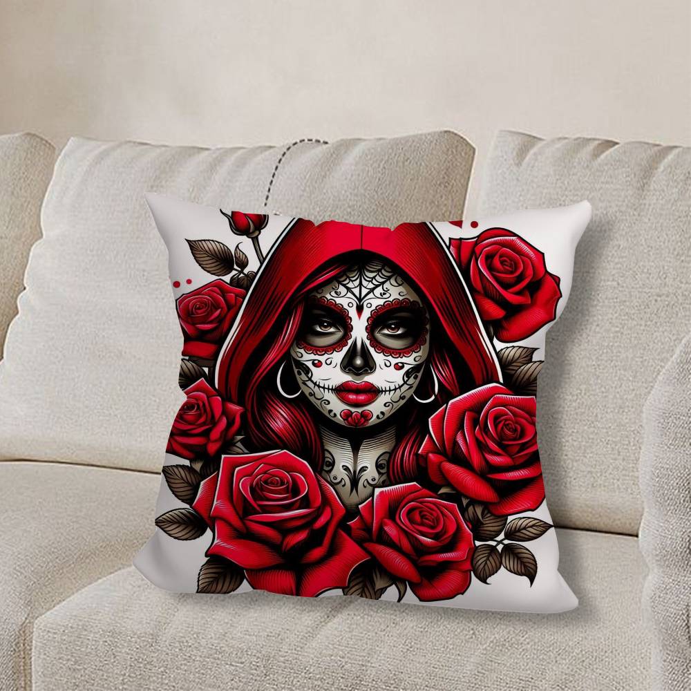 S-Skull Girl Catrina R-RoseS Pillow Case Pillow Case Living Room Sofa Cushion Cover Suitable For Home Bedroom Room Decoration