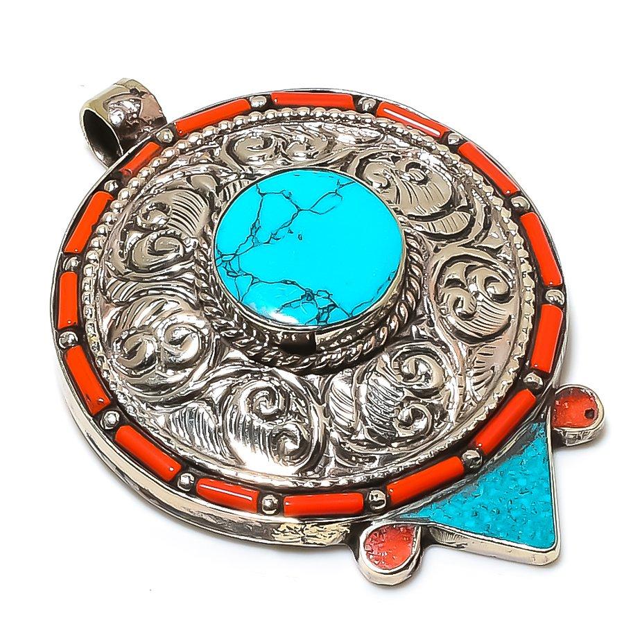 

Natural Tibetan Turquoise, Coral Gemstone Handmade Jewelry Pendant 2.84 E5c45