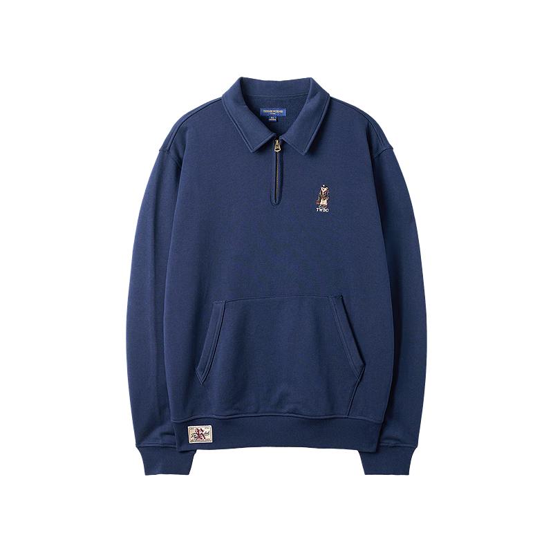 Teenie Weenie Men s Loose Fit Terry Fleece Pullover Sweatshirt with Zipper Collar XL