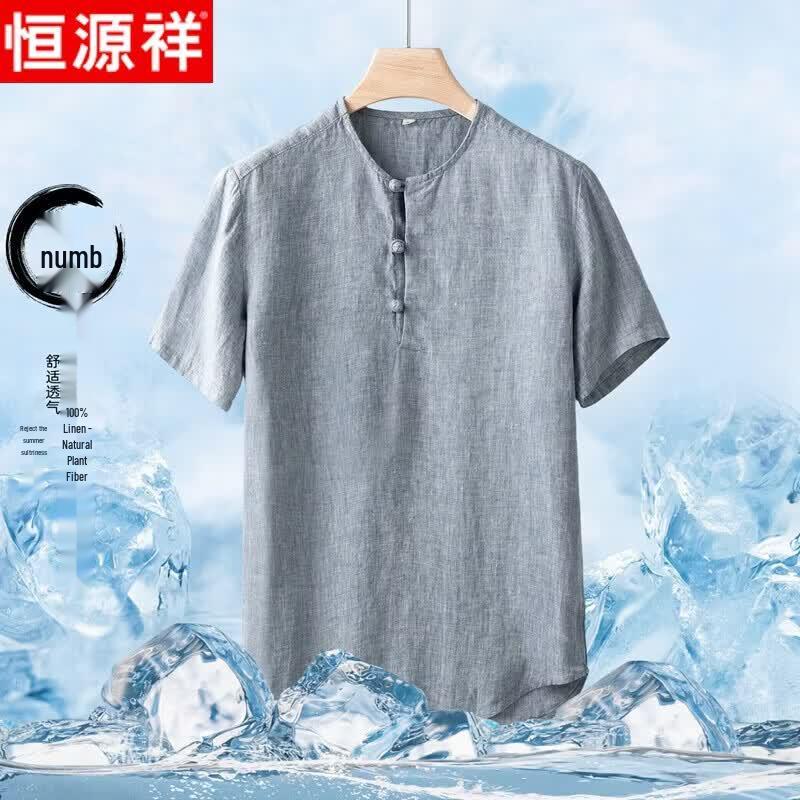 HangYuanXiang Men s Cotton Linen Short Sleeve T-Shirt M