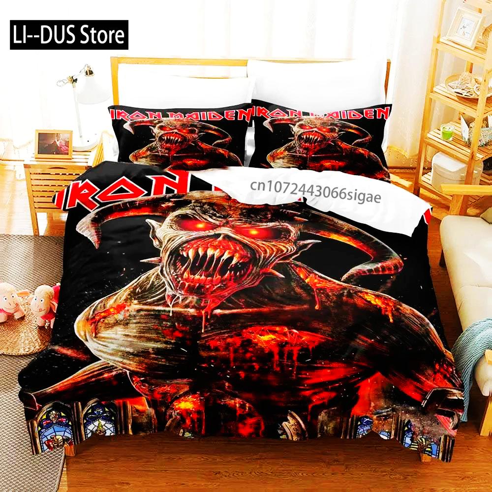 Hip Hop Heavy Metal Maiden 3-piece Cartoon Anime Duvet Cover Sets For Adult Boy bedroom Luxury Printed Bedding Set