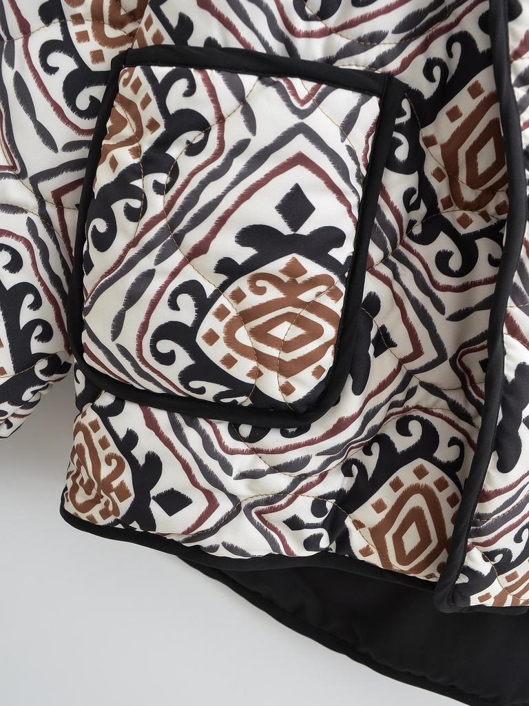 Moda Europea y Americana Otoño/Invierno 2023 Abrigo de Algodón de Dos Piezas con Estampado en Contraste y Cuello Alto