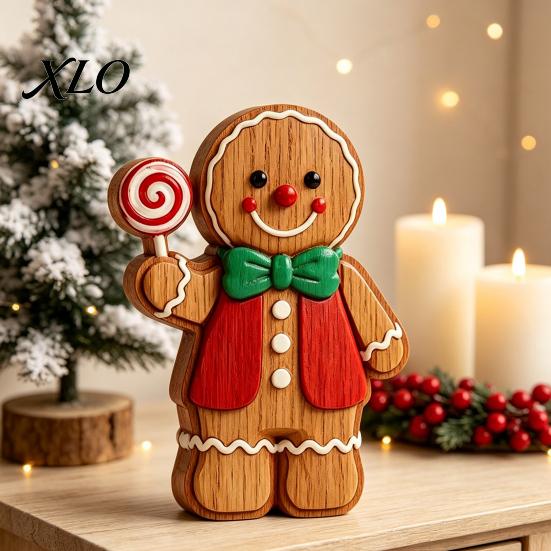 Decorative Wood Craft Ornaments Christmas Gingerbread Man Ornament, Hand Painted Vintage Wooden Tabletop Atmosphere Decorations Figurine, Rustic