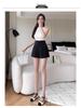 Women's Slimming A-Line Black Shorts - Summer Design, Wide-Leg, Casual, with Back Zipper for Outdoor Wear