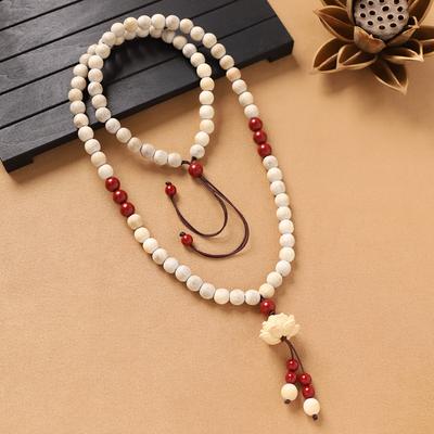 Camphor Wood Necklace Retro Long Cinnabar Beaded Pendant Sweater Chain Women's Accessories