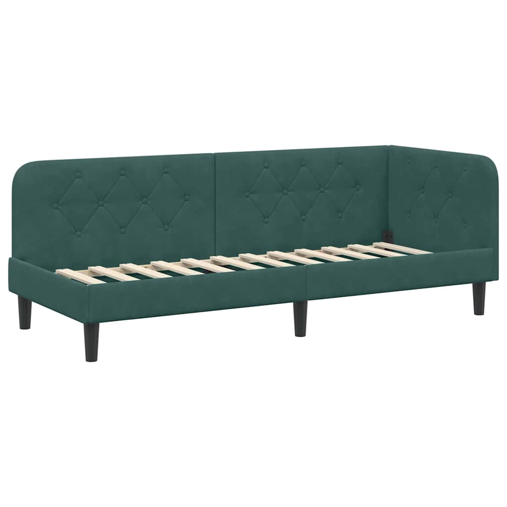 Corner Bed Frame Dark Green 80 X 200 Cm Velvet