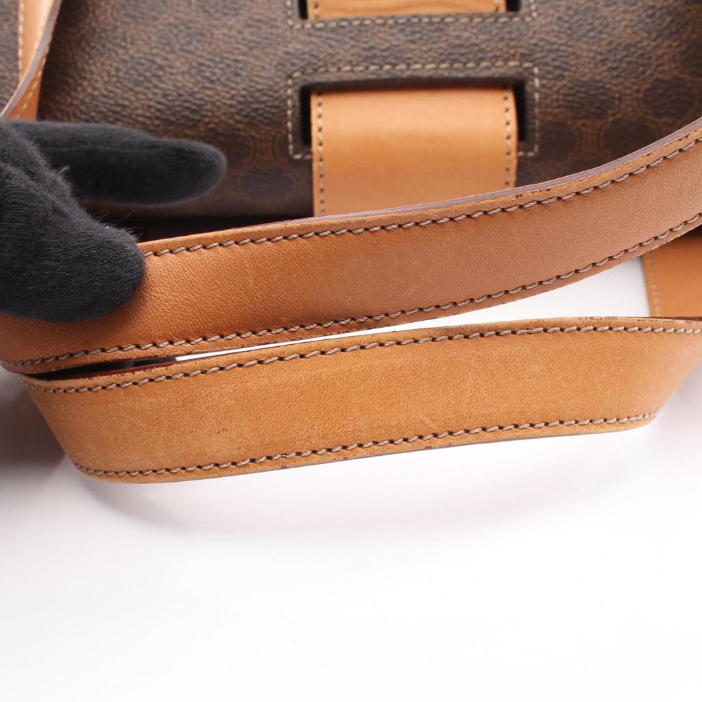 Used CELINE Macadam Handbag PVC coated canvas leather Brown Used Women