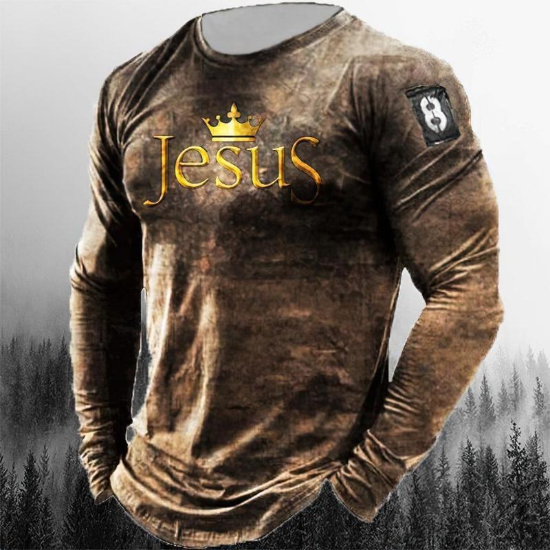 Religious Jesus Pattern Men s Street Long Sleeve T-Shirt Spring and Autumn 3D Printing Fashion Loose Men s Casual Tops S