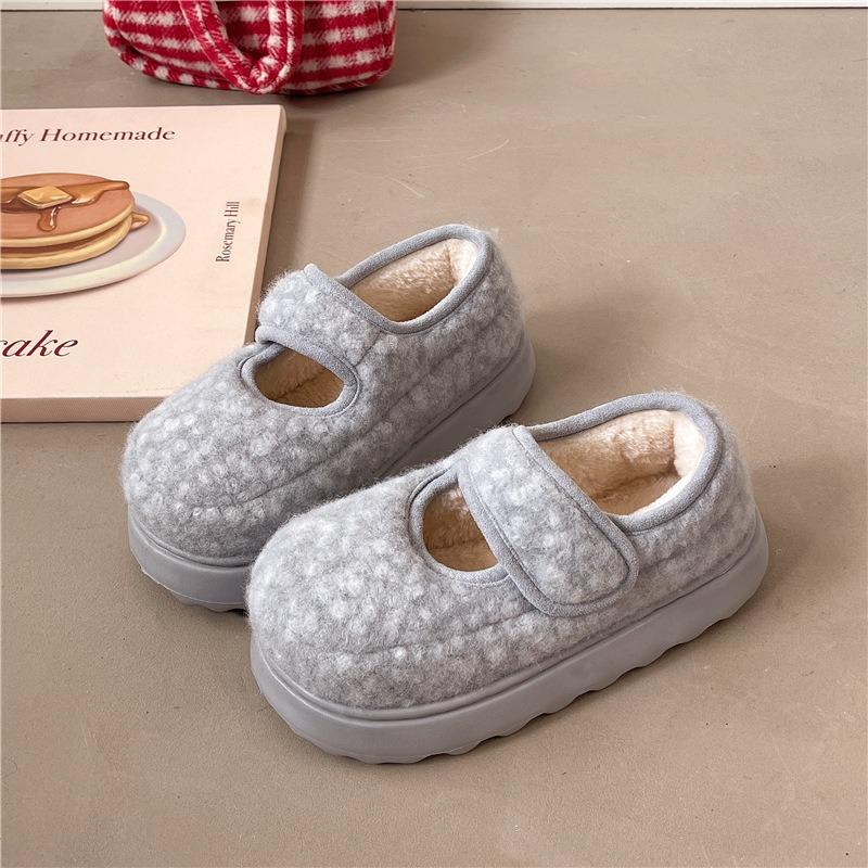 

Хлопковые туфли Мэри Джейн на толстой подошве, теплые и нескользящие пушистые туфли для женщин, осенне-зимние бархатные хлопковые туфли для женщин 40-41