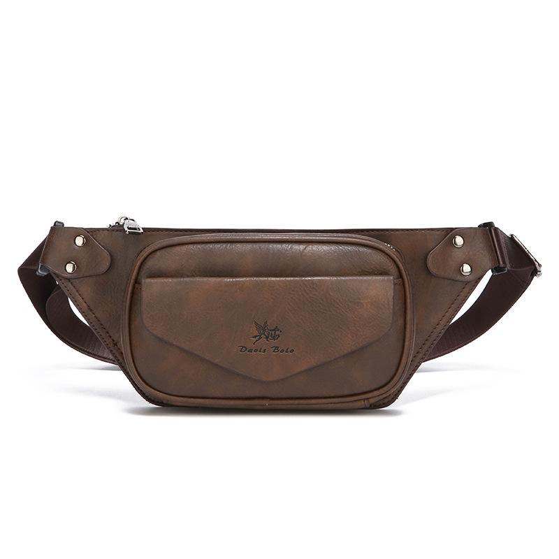 Men's Black Leather Chest Bag Vintage Sling Crossbody Bag Stylish Casual Chest Pack for Daily Use