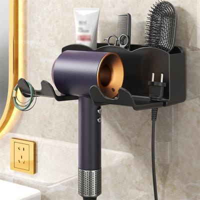 Hair Dryer Hanger Wall Storage Anti-corrosion And Moisture-proof Abs Black Household Products No Punching Rack Solid Support