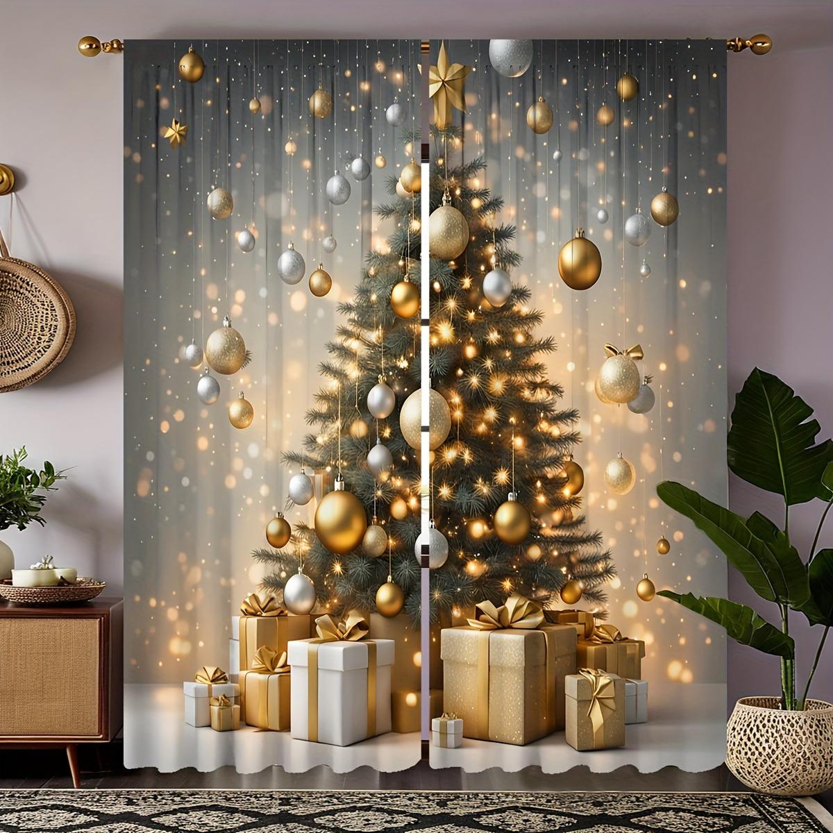 

2 шт. Рождественская серия воздушных шаров с белым фоновым изображением занавеска для кабинета, кухни, гостиной, комнаты в общежитии, карман для штанги, верхнее окно 100W130H(CM)40x51in&Grommet Top