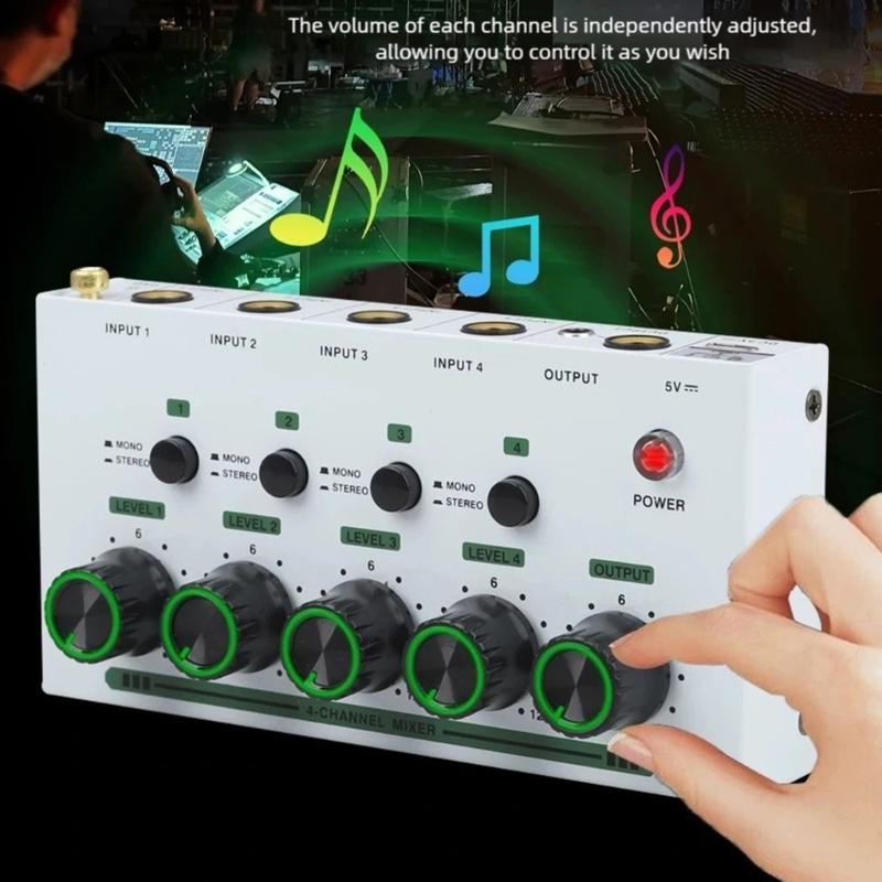4 Channel Auditory Mixer Simultaneous Connection With Low Noise Recording And Stereo Output For Home Studio And Podcasting