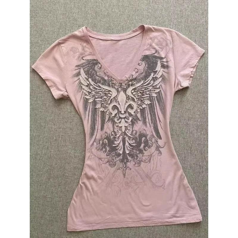 Americké Vintage Tričko Dvě Falešné Části Dámské Streetwear Hip Hop Gotické Harajuku Grunge Y2k Crop Top Černé Lebky Punková Trička