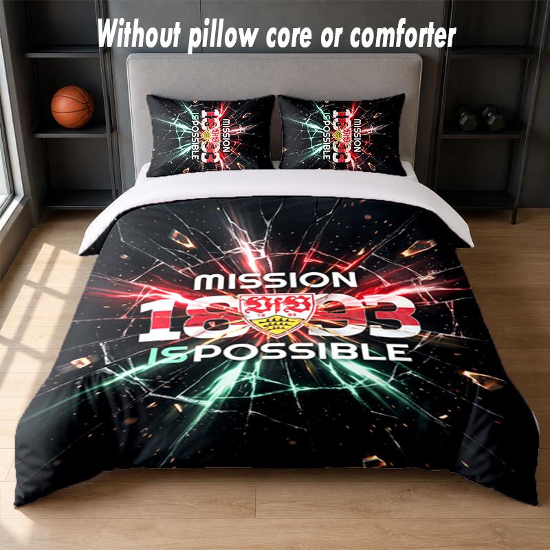 Set Biancheria da Letto con Design Calcio VfB Stuttgart 1 Copripiumino + 2 Federe Morbido Traspirante Biancheria da Letto per la Casa