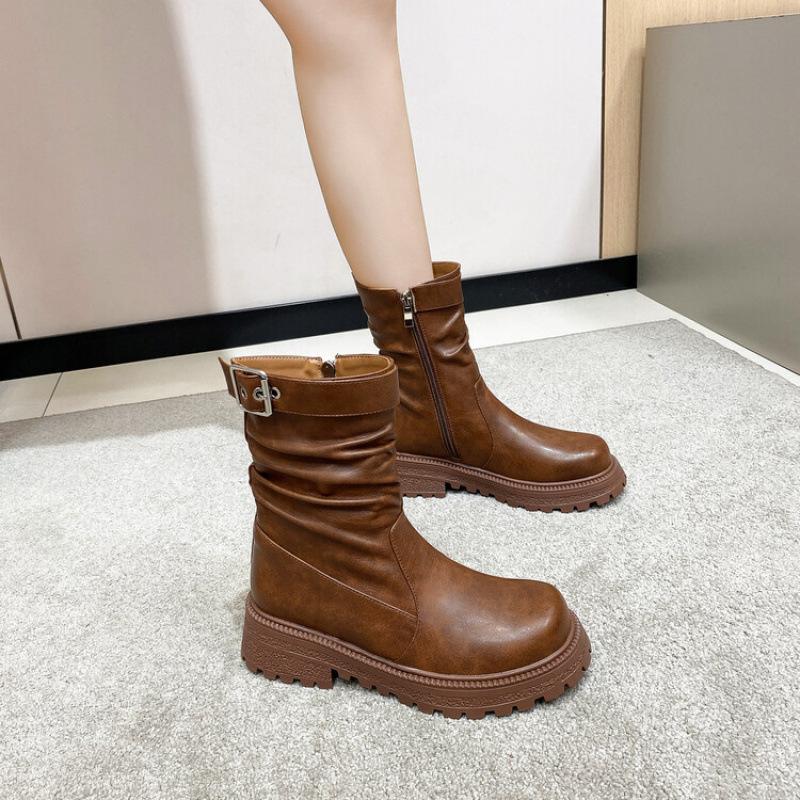 

Осенне-зимние сапоги-чулки женские большого размера в европейском и американском стиле, на среднем каблуке, на толстой подошве, нескользящие, с круглым носком, на квадратном каблуке 43 (customized non-return and exchange) коричневый