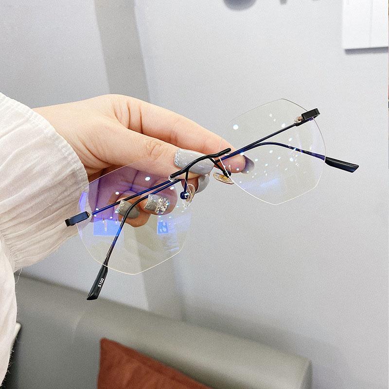 Polygon Shape Rimless Glasses Women Blue Light Blocking Frame Eyeglasses For Women Vintage Retro Men'S Glasses