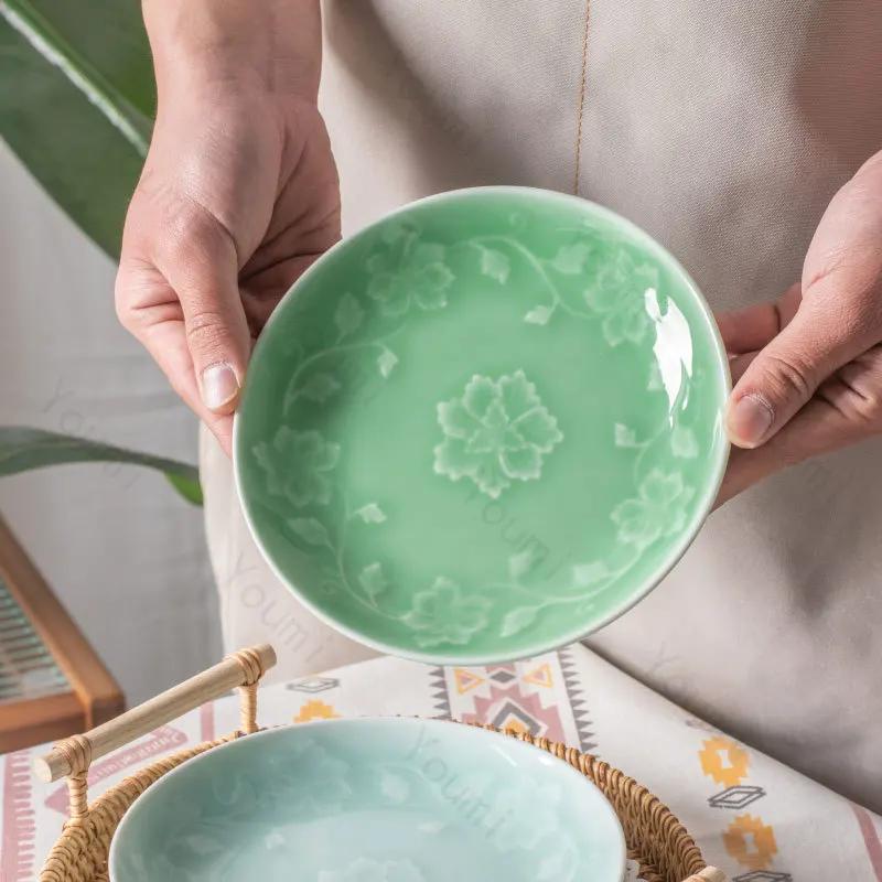 Kreativ Relieff Blomster Keramisk Tallerken High End Kinesisk Stil Middagstallerkener Deilige Retter Salattallerken Utsøkt Hjemmebordsservise