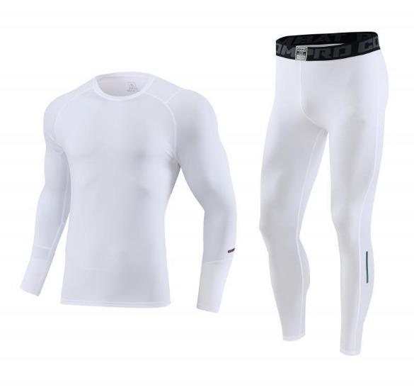 

3A 2026 XIN Men Round Neck Long Sleeve T-shirt Full Length Tights Compression Sportwear Set 3XL білий