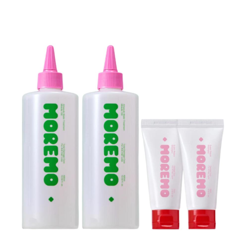 

MOREMO Ampoule Water Treatment Miracle 100 Anti-Hair Loss Silicon-Free Double Set 400ml x 2 (+Repair Shampoo 60ml Gift)