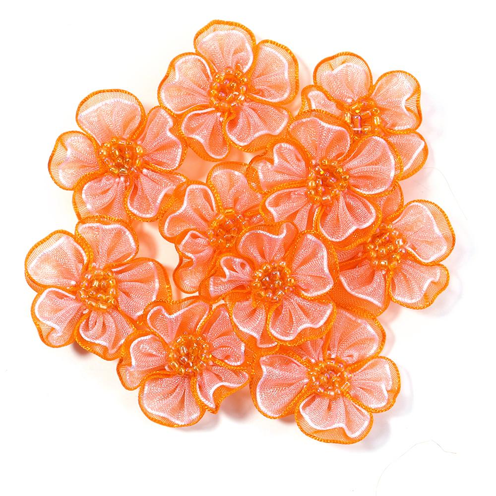 10pcs 3cm Gauze Artificial Flowers Colorful Double Layer Flower Head For DIY Handmade Wedding Party Clothing Headwear Decoration