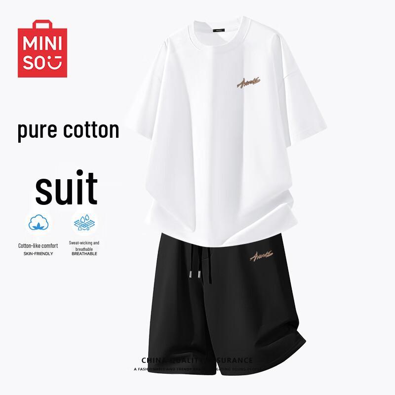 

MINISO Men s Cotton Short Sleeve and Shorts Set L
