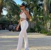 Ins Bandage Ruched Crop Top + kalhoty s vysokým pasem Stretch Flare Dvoudílná sada Móda Ležérní oblečení Tepláky Streetwear