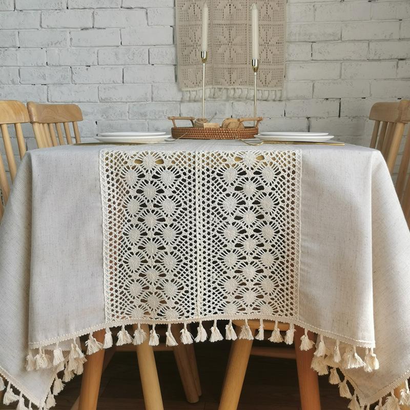 

Скатерть из хлопка и льна с кисточками, легкая, роскошная, кружевная, крючком, скатерть для вечеринки, свадьбы, фоновая ткань с кисточками, рождественские украшения 100X140cm