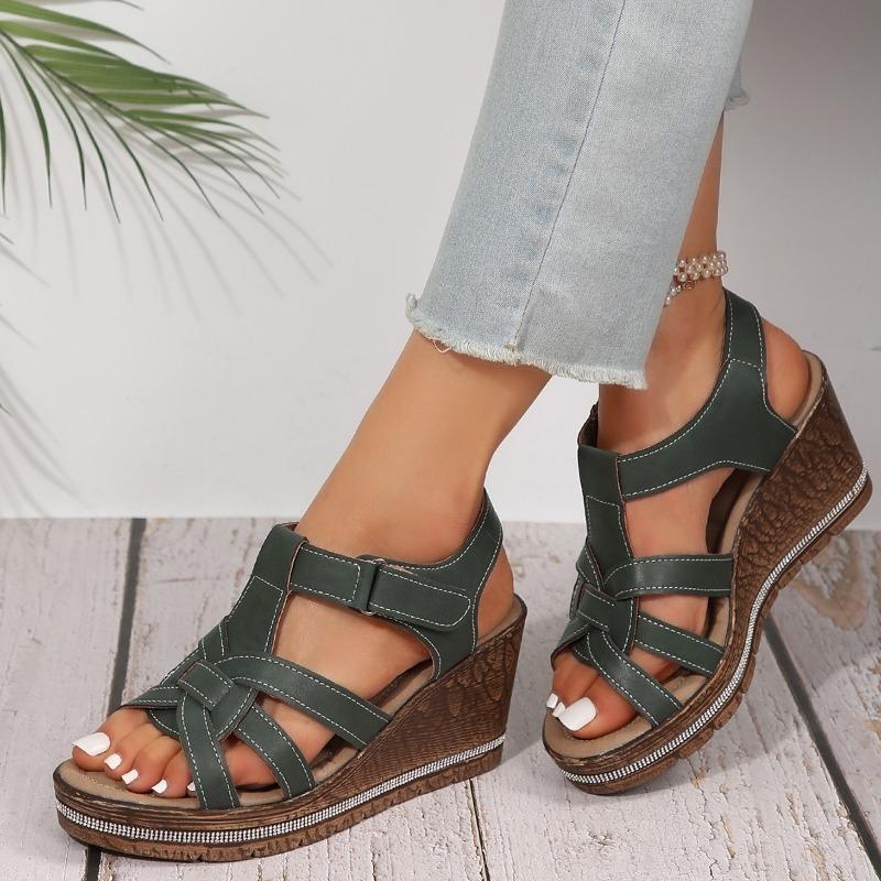 Women's Summer New Plus Size Fish Mouth Velcro Wedge Sandals Women's Fashion Platform Rhinestone Sandals