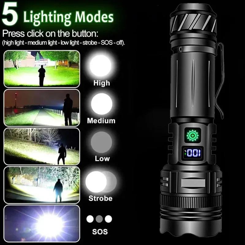 Powerful LED Flashlight Super Bright Rechargeable Lamp Portable Ultra Power Torch Outdoor Emergency Camping Lantern