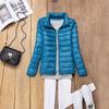 Women's Autumn and Winter Large Size Short Standing Collar Jacket Warm Slim Zipper Top Free Storage Bag