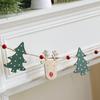 Christmas Wooden Garland with Reindeer & Tree Ornaments Jute Rope Hanging Banner Cute Festive Fireplace & Home Party Decoration