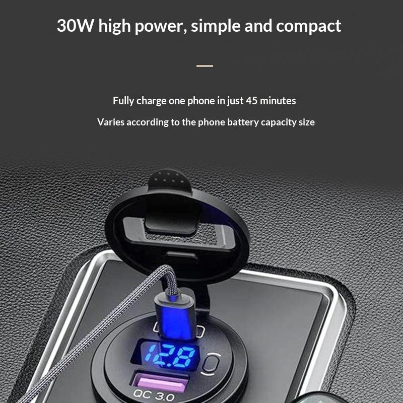USB-C-Autoladegerbuchse 12V/24V Dual-USB-Buchse PD3.0 QC3.0 Auto-USB-Anschluss mit LED-Voltmeter und Ein/Aus für Motorboot LKW