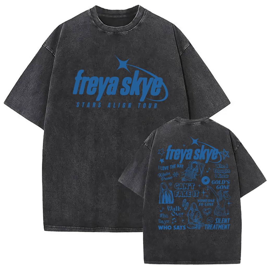 Freya Skye Stars Align Tour 2026 Vintage Washed T Shirt Unisex Unisexs Fashion Oversized Cotton Tshirt Aesthetic Clothing Tshirts