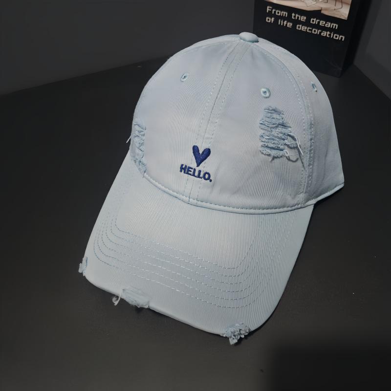 Love Embroidery Ripped Baseball Cap Women's Wide Brim Showing Face Small Versatile Cap Soft Top Big Head Circumference Deep Top Hat