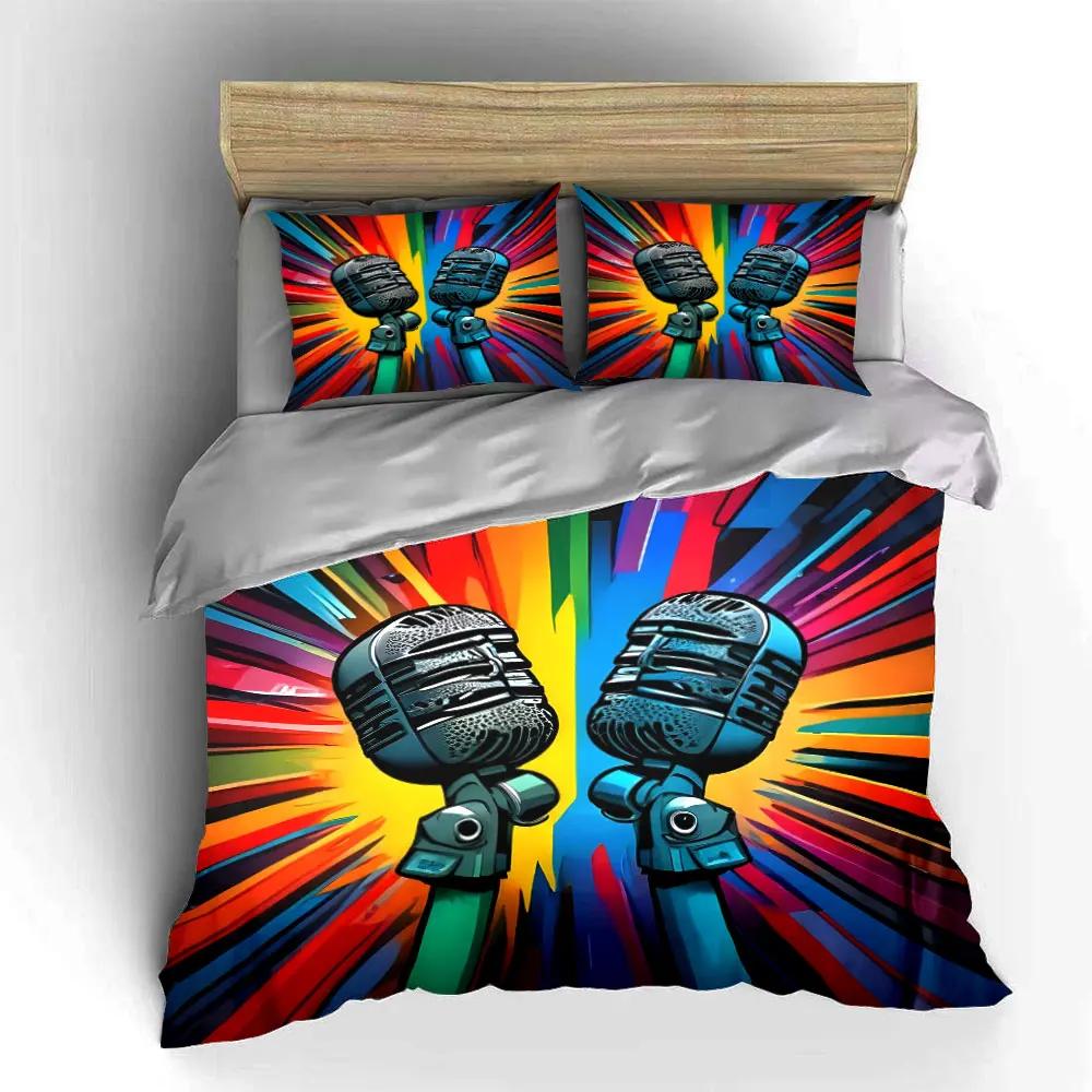 Colorful Microphone Artwork Set Soft Comfortable Duvet Cover Bedding Set Included 1*Duvet Cover & 2*Pillowcases gift