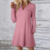 Women's Solid Color Dress Loose V-neck Casual Fashion Long Long Sleeved Dress